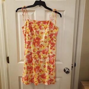 Old Navy sz L cami linen blend sundress tie straps smock back floral summer